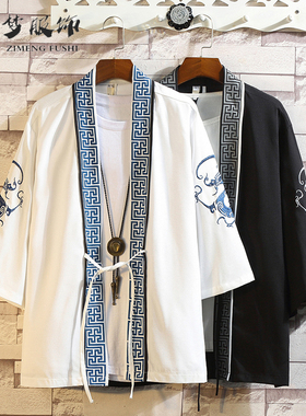中国风男装刺绣汉服日式和服羽织开衫外套古风浮世绘古装道袍披风