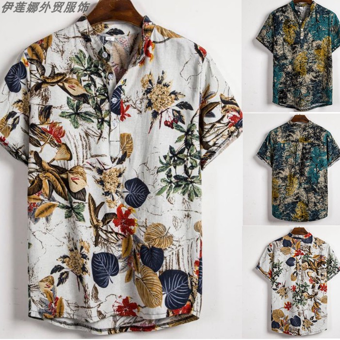 hawaiian shirt summer tops shirts for men 花衬衫男潮 碎花