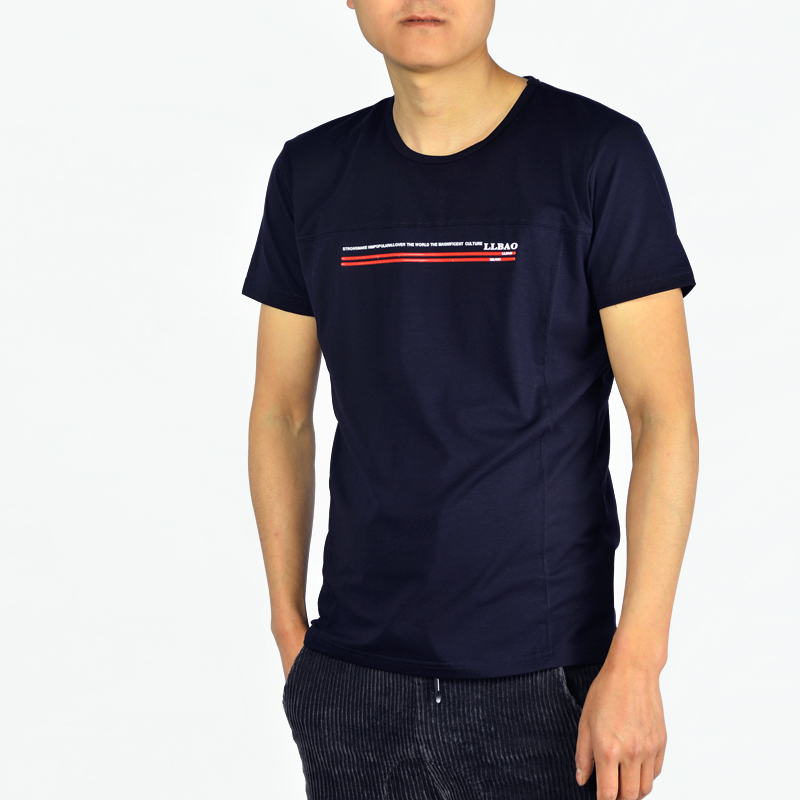 男士短袖T恤青年夏季简约棉圆领英文字母标准潮t恤