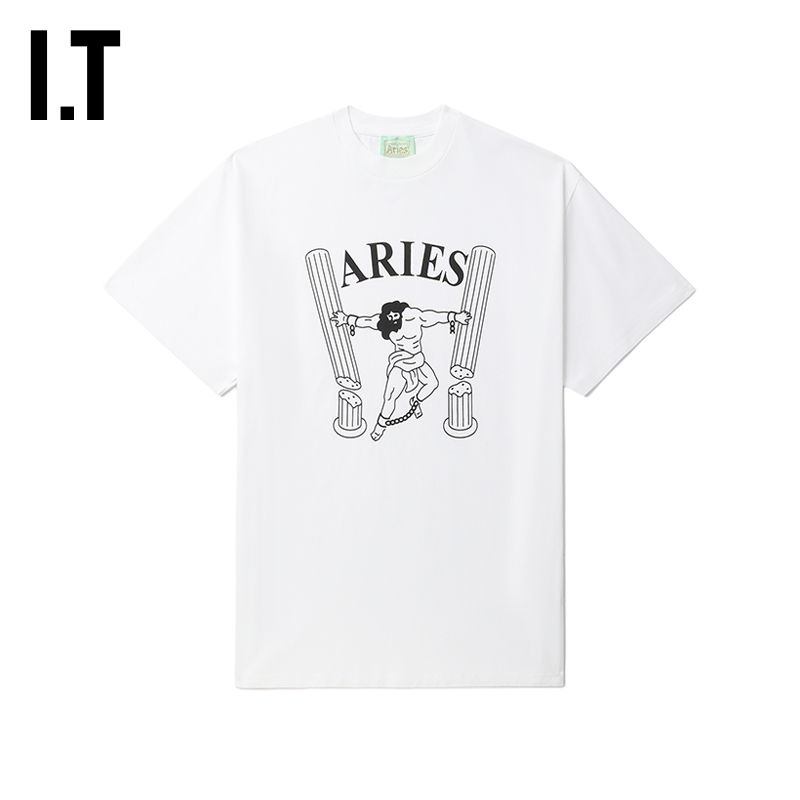 IT Aries男装短袖T恤新款复古文艺图案印花圆领半袖RUA013MM