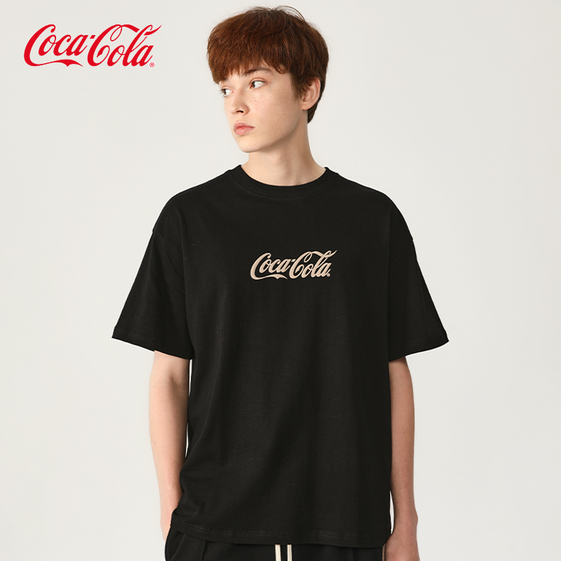 Coca-Cola/可口可乐 夏季冰感短袖t恤男美式复古体恤夏装潮牌衣服