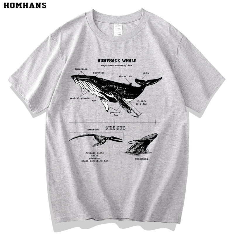 创意鲸鱼趣味短袖t恤男士女生宽松上衣重磅棉夏季潮流大海座头鲸