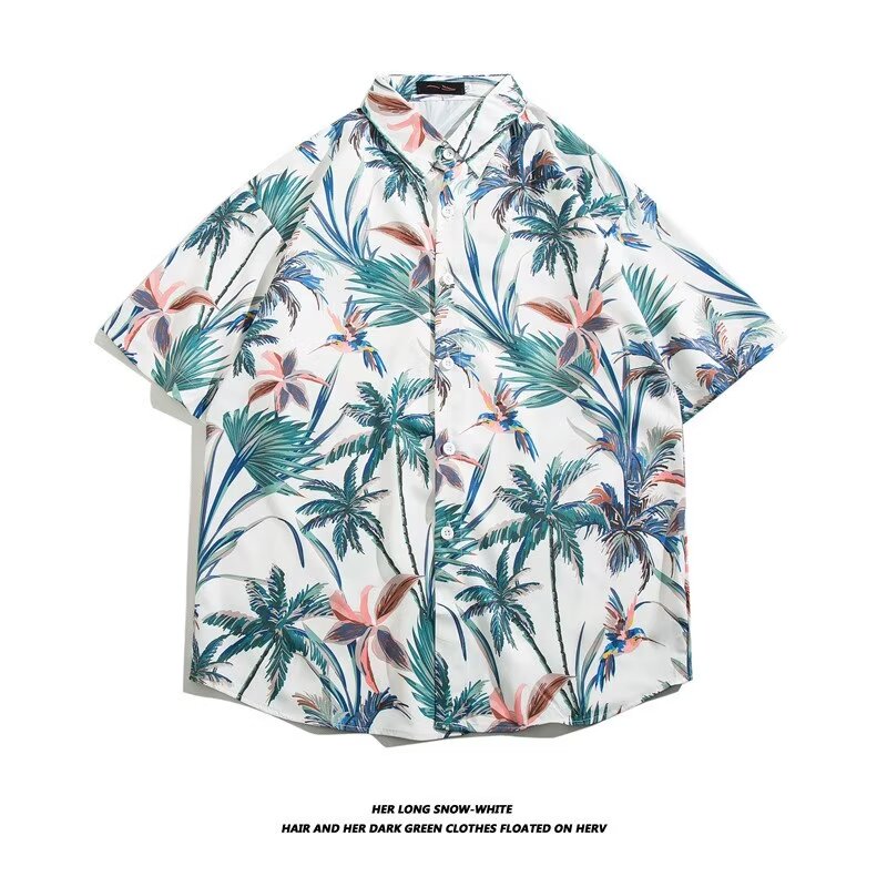 夏威夷沙滩衬衫男短袖夏季三亚海边度假男装泰式复古港风花衬衣服
