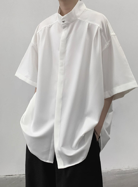 新中式国风短袖衬衫男款夏季潮流oversize高级感宽松立领免烫衬衣