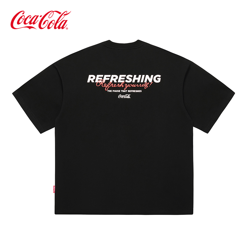 Coca-Cola/可口可乐 短袖T恤男夏季字母印花美式潮牌纯棉宽松半袖