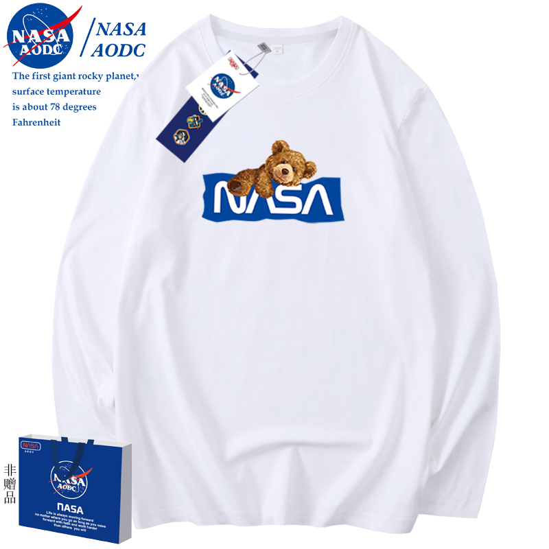 NASA联名春秋学生薄款T恤男圆领纯棉长袖情侣宽松大码套头上衣潮