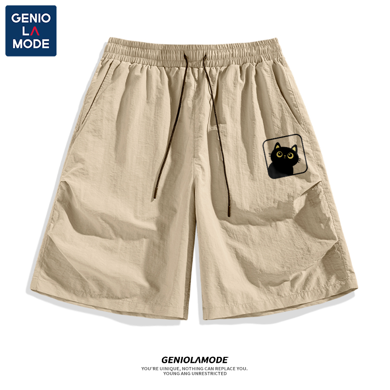 Genio Lamode美式短裤男夏季小猫图案青少年速干薄款机能风五分裤
