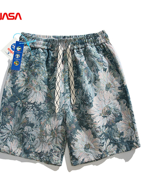 NASA联名提花面料沙滩裤男夏季波西米亚风短裤宽松直筒学生休闲裤