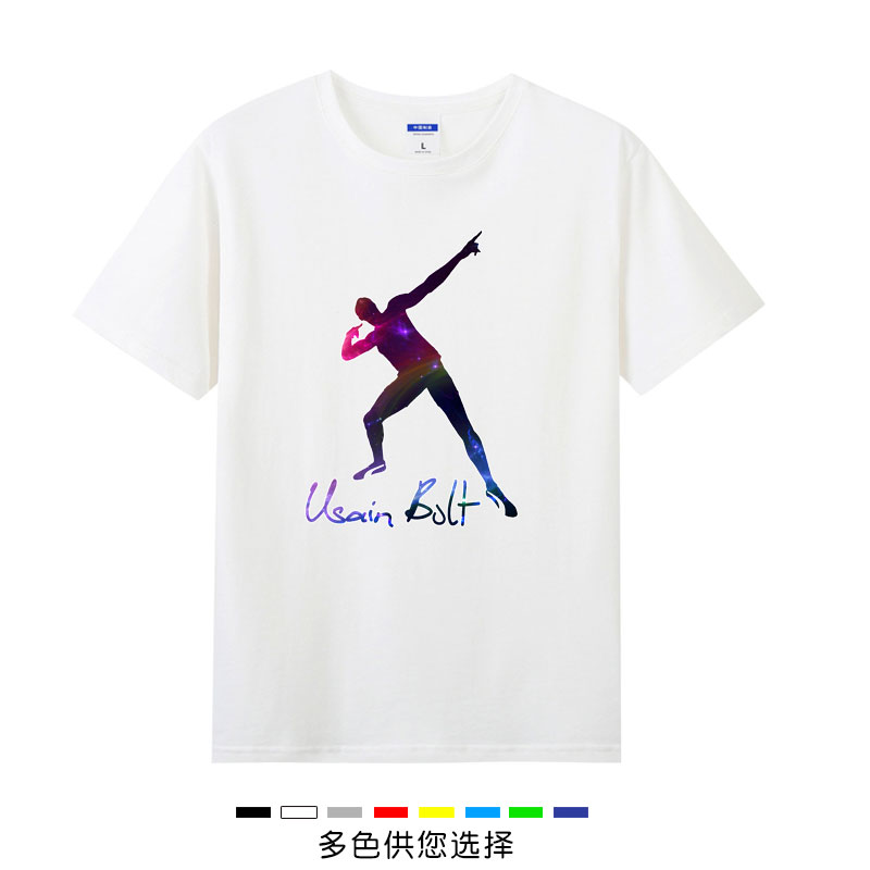 Usain Bolt博尔特男女田径短跑衣服闪电博尔特圆领短袖T恤衣服夏