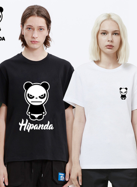 Hipanda你好熊猫短袖男女夏季新款半袖情侣装运动上衣体恤宽松T恤