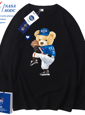 NASA男士T恤男春秋款圆领潮牌男装2023打底衫情侣长袖上衣春季