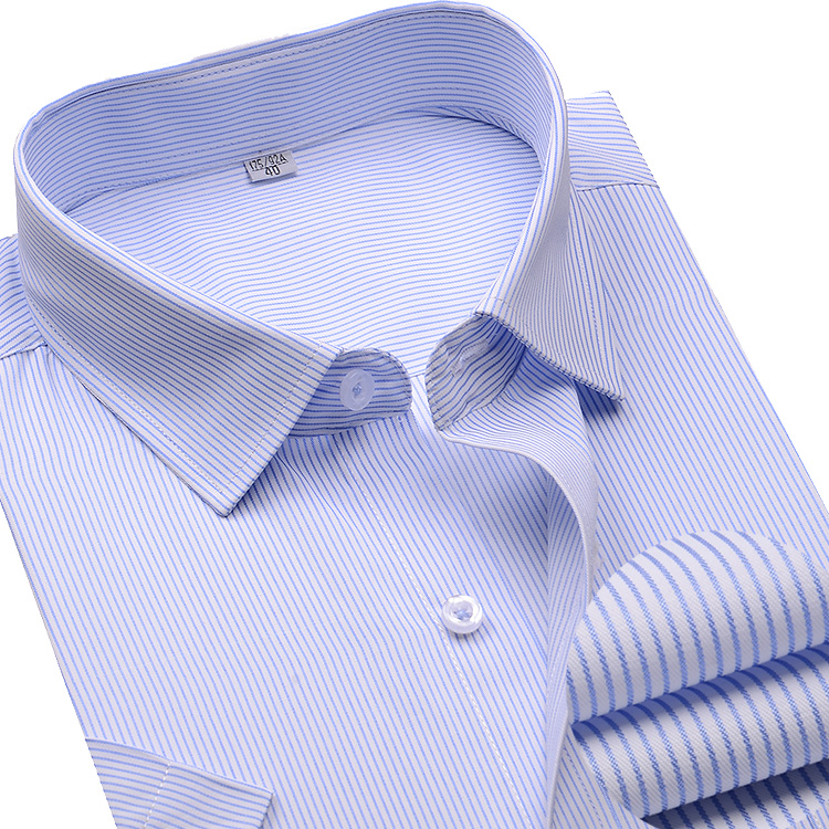 白底蓝条纹男短袖衬衫加肥加大码商务正装银行工作服衬衣半袖寸衫