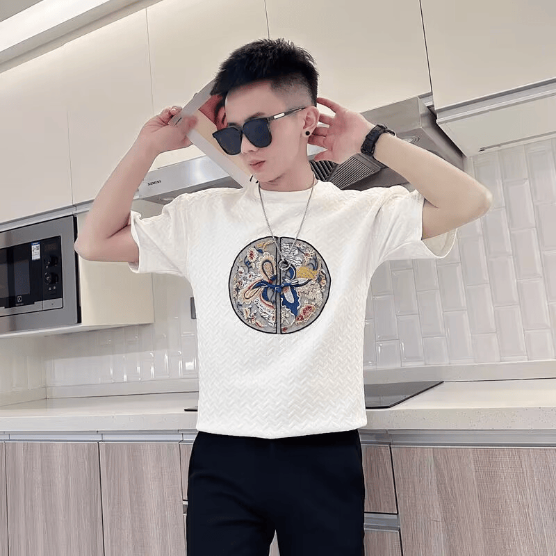 国潮刺绣短袖t恤男潮流潮牌中国风上衣2024夏季新款男士青年半袖