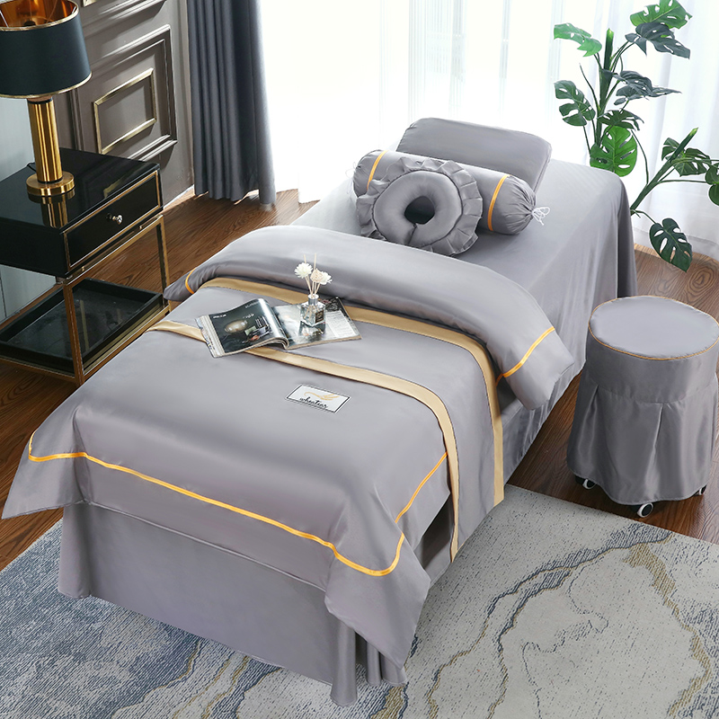 天丝新款美容床罩四件套高档欧式美容院纯色按摩床罩奢华定制logo