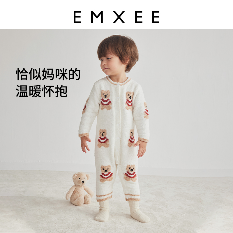 EMXEE嫚熙婴童半边绒对襟连身衣