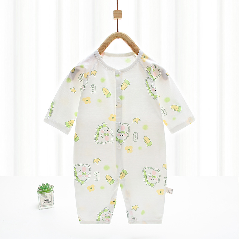 婴儿连体衣纯棉夏季薄款透气宝宝睡衣长袖空调哈衣爬服新生儿衣服