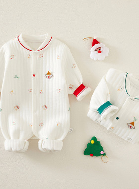 0-2岁婴儿夹棉纯棉连体衣幼儿保暖爬服初生宝宝哈衣服和尚服春秋