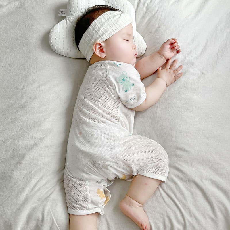 新生婴儿儿衣服竹纤维短袖纯棉a类睡衣夏后背透气网眼宝宝连体衣