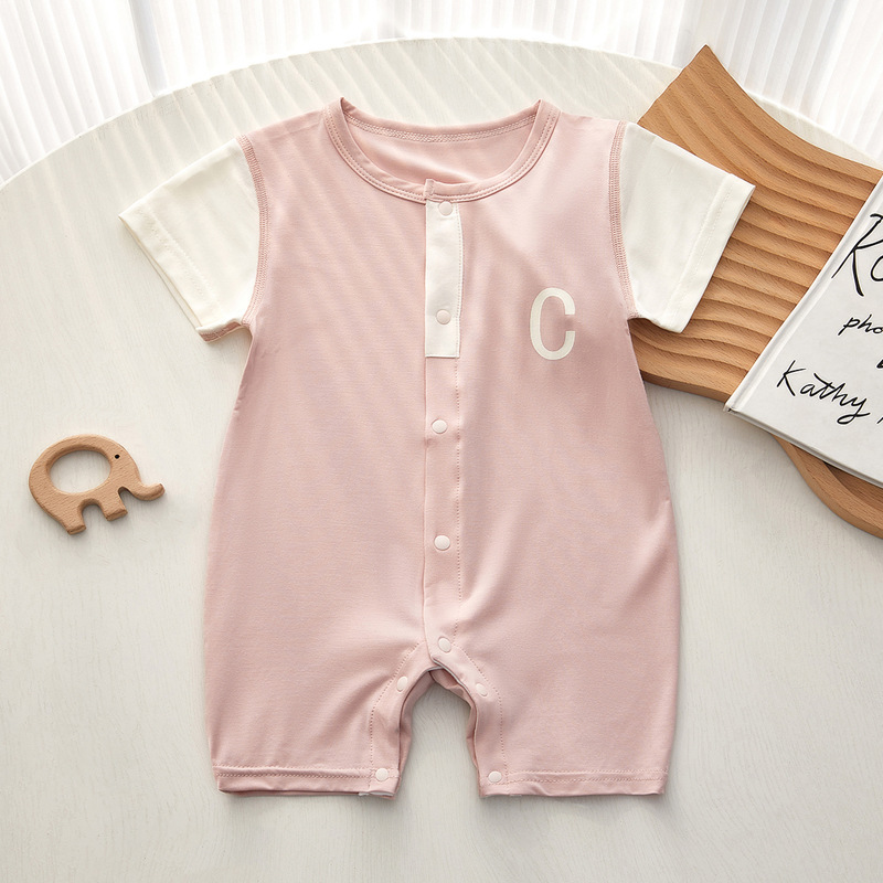 两三个月男宝宝衣服夏季韩系短袖小月龄婴儿冰丝莫代尔无骨连体衣
