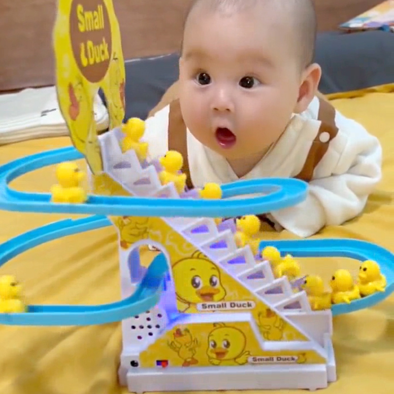 婴儿玩具0一1岁益智早教小黄鸭爬楼梯宝宝抬头练习3到6个月龄三六