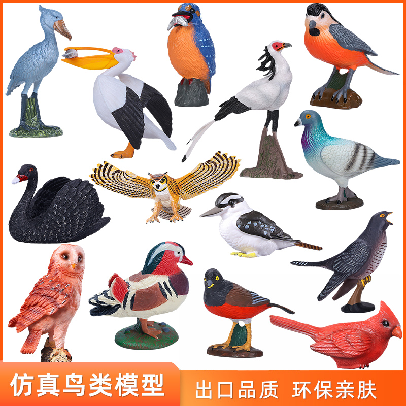 仿真野生动物模型鸟类玩具喜鹊鸳鸯黑天鹅鸽子杜鹃儿童科教礼物