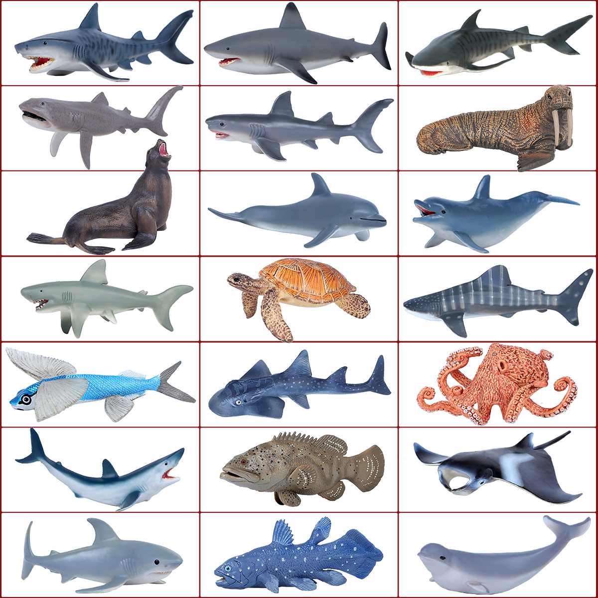 仿真海洋生物动物模型鲨鱼玩具鲸鱼章鱼飞鱼实心塑胶儿童认知摆件
