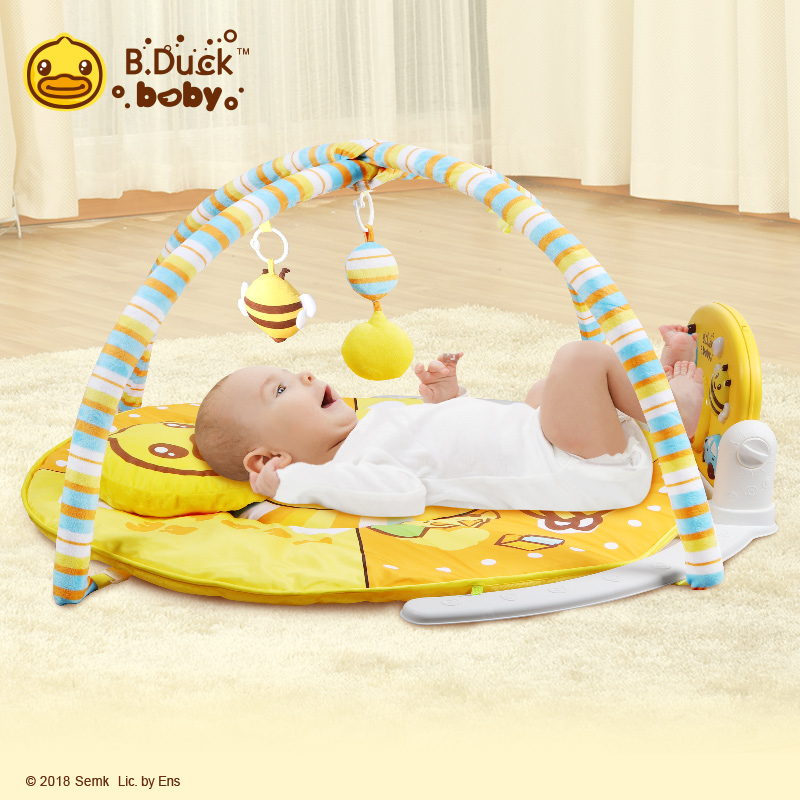 B.Duck小黄鸭脚踏钢琴健身架婴儿玩具0-1岁宝宝音乐毯周岁礼物