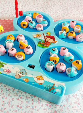 儿童电动旋转钓鱼玩具益智磁性铁小鱼带音乐亲子互动游戏4人礼物