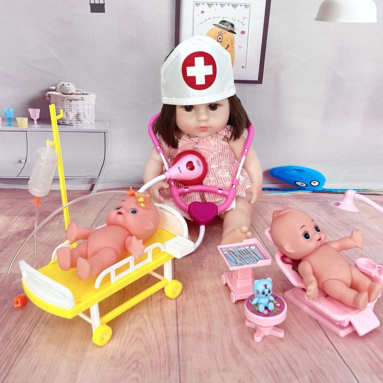 儿童医疗床玩具娃娃吊瓶注射器医生打针男女孩仿真听诊器幼儿园