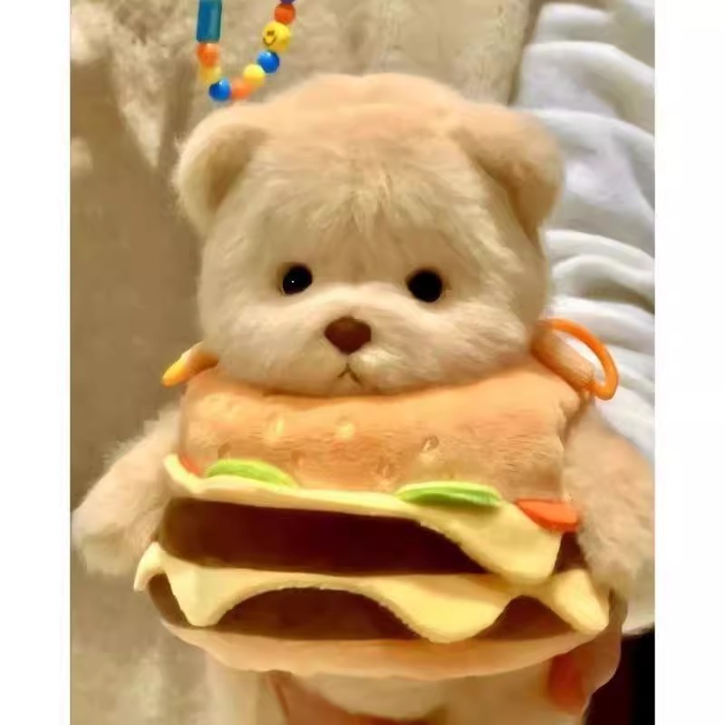 汉堡包莉娜熊斜挎包莉娜熊衣服可爱汉堡薯片背包挂件毛绒公仔玩具