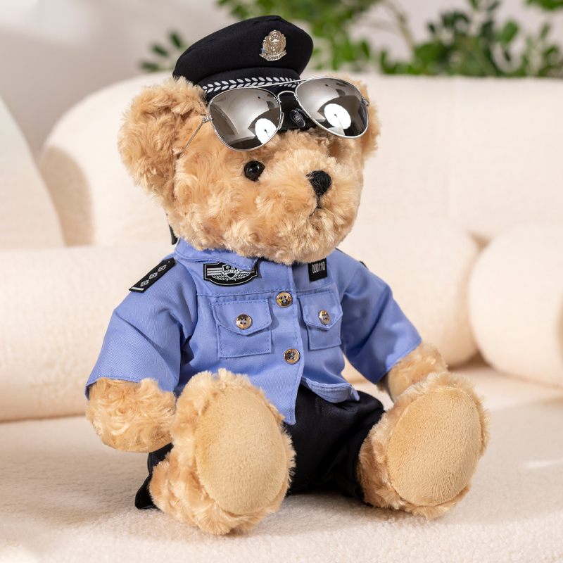 警察小熊玩偶济南交警小熊公安特勤熊警官公仔警熊铁骑行毛绒玩具