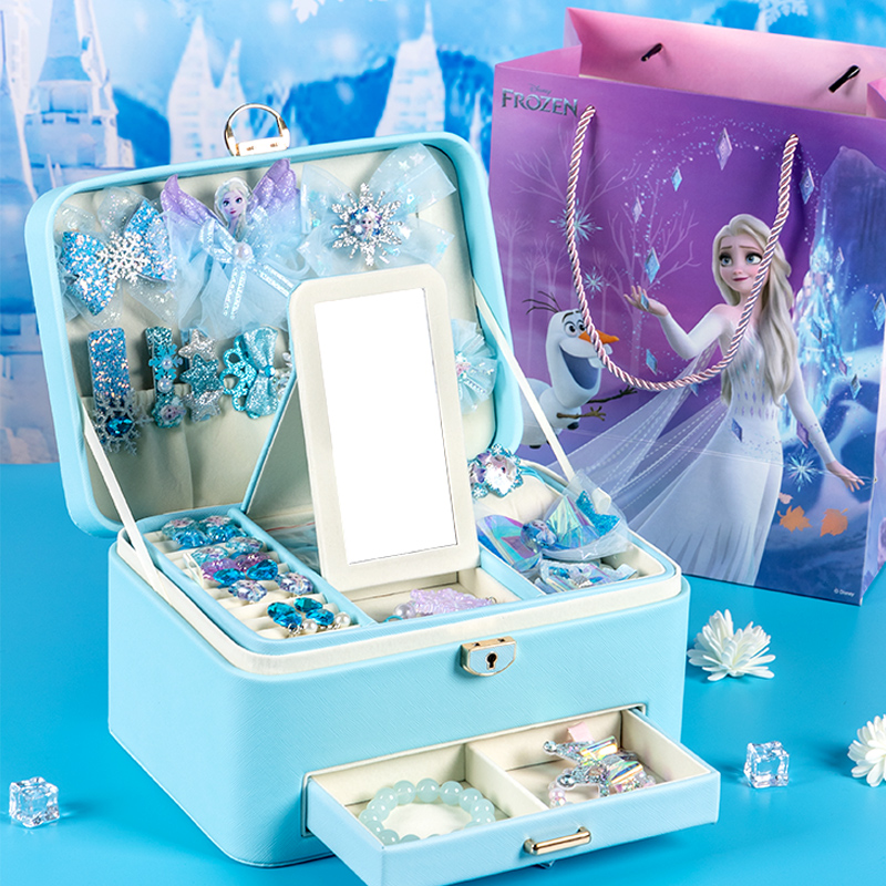 迪士尼冰雪奇缘儿童首饰盒艾莎公主玩具3-10岁女孩发饰六一节礼物