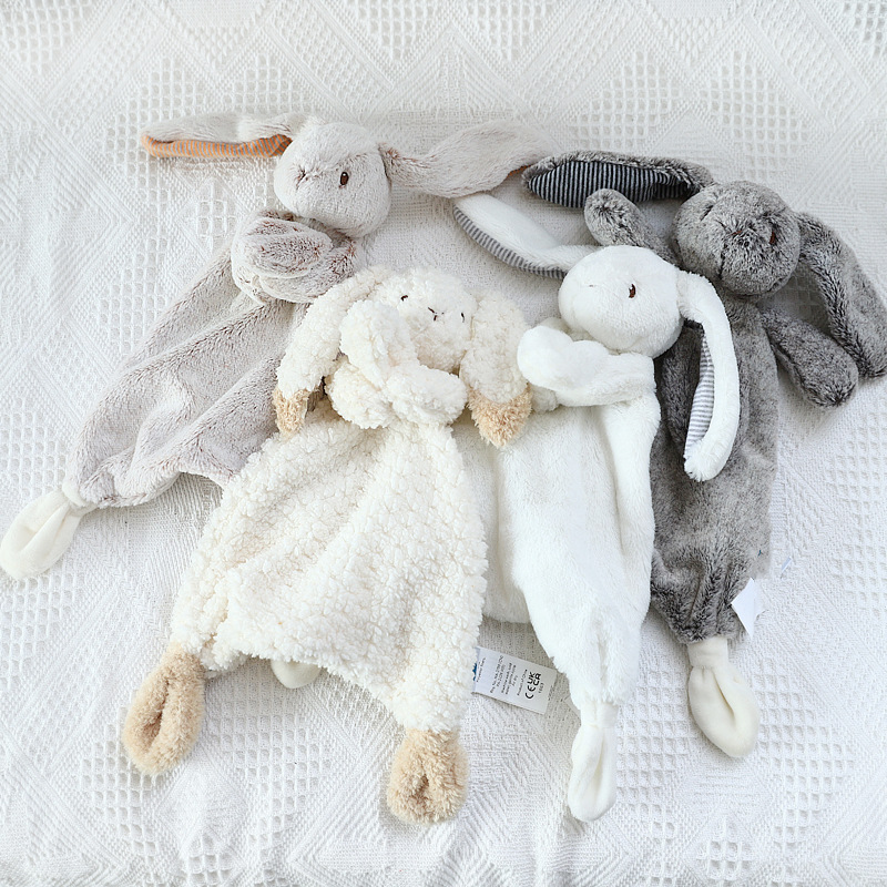 新生婴儿安抚巾长耳兔子白色宝宝哄睡毛绒玩具
