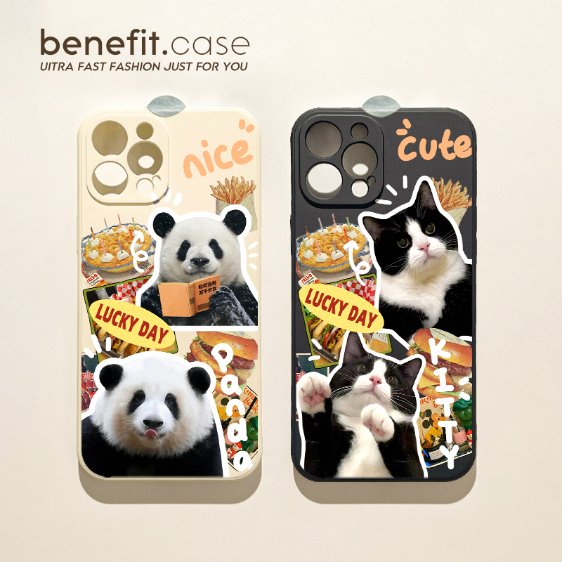 benefit创意可爱熊猫情侣适用于15苹果13手机壳iphone14promax新款12套11简约xsmax硅胶xr全包8plus硅胶7mini