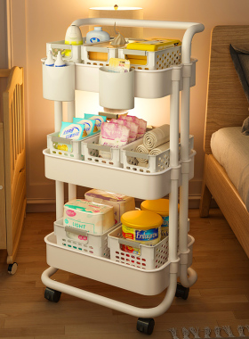 婴儿用品置物架小推车落地多层厨房新生儿卧室移动零食收纳储物架
