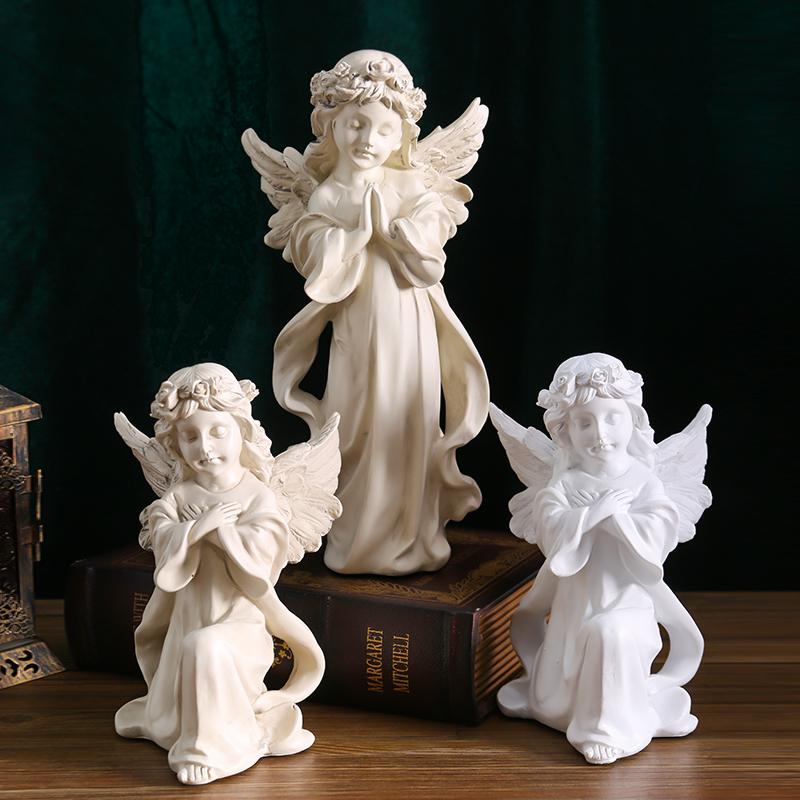 欧式复古天使摆件美式树脂石膏雕像雕塑小天使女孩桌面装饰品道具