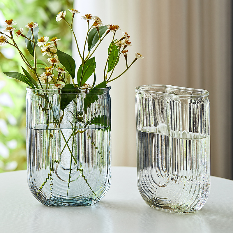 网红ins风U形玻璃花瓶简约透明水养鲜花玫瑰百合花瓶客厅装饰摆件