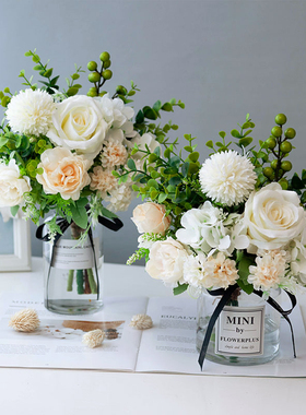 莫兰迪清新北欧日式花艺素雅仿真花客餐厅桌假花盆栽家居客厅装饰