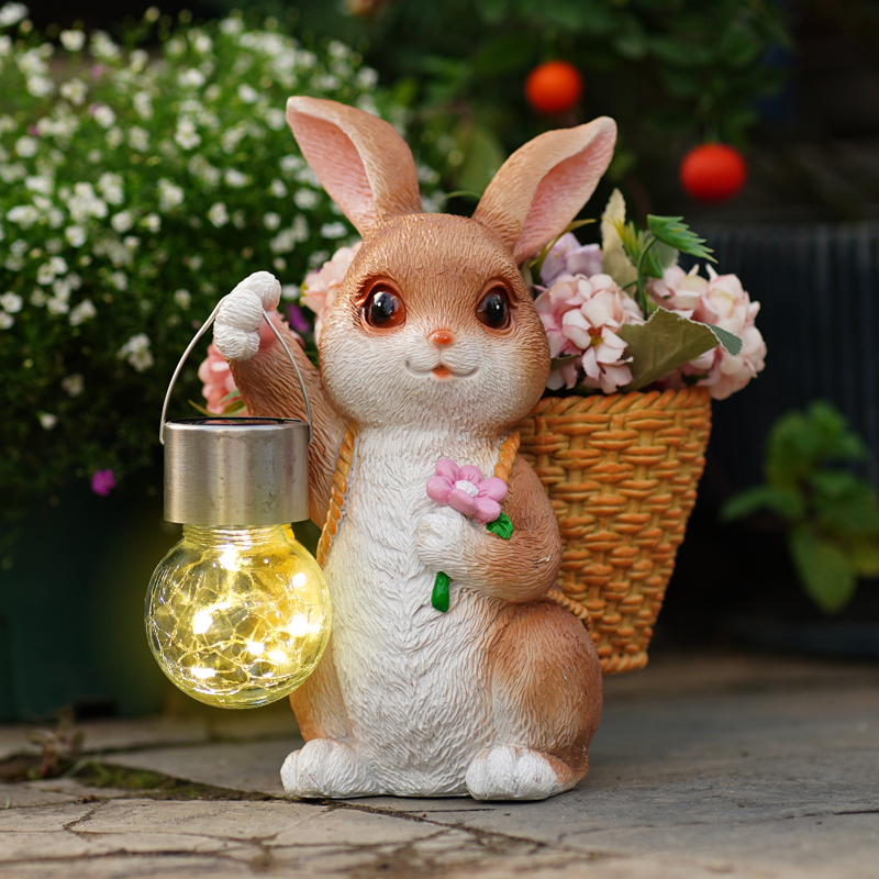 可爱兔子花盆太阳能布景观灯花园户外庭院幼儿园装饰摆件多肉盆栽