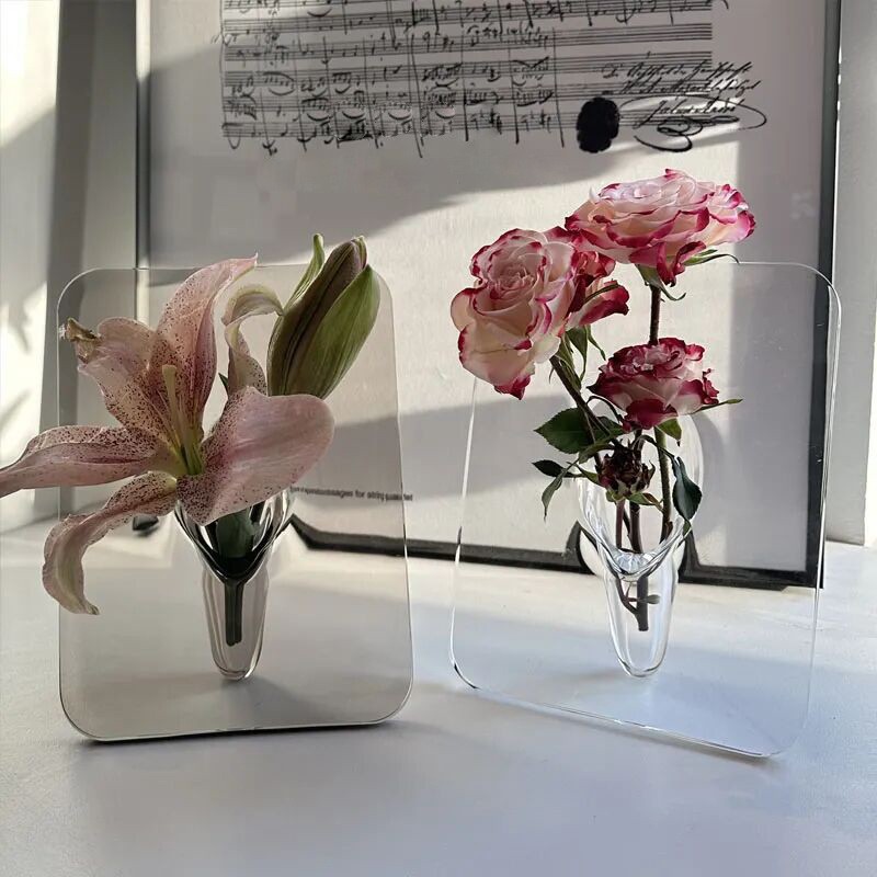 透明ins创意艺术亚克力相框花瓶艺术插花器办公室装饰摆件玻璃架