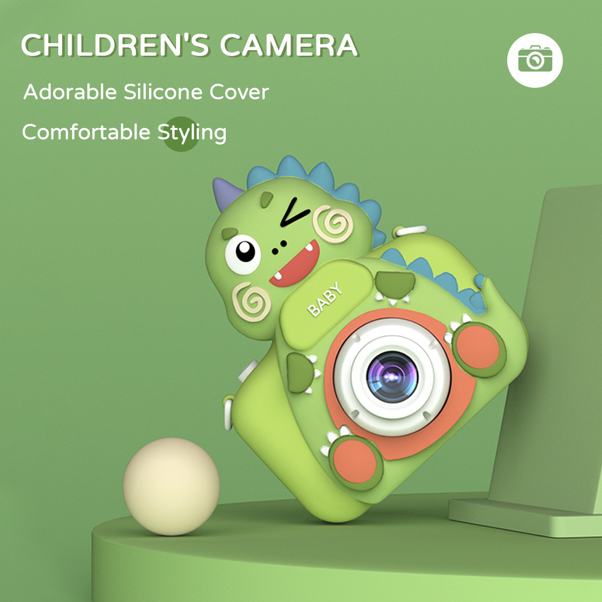 儿童数码卡通相机可拍照录像卡通益智玩具绿恐龙男女生日亲子礼
