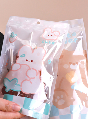 加厚手工烘焙食品包装袋礼品袋卡通小兔糖果巧克力曲奇按压拉链袋