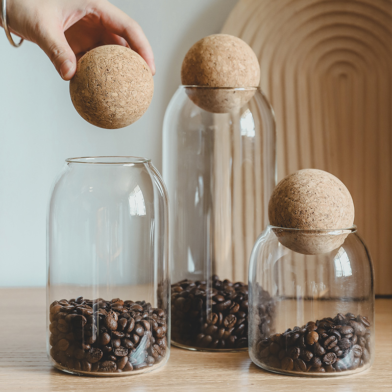 咖啡罐密封罐咖啡豆保存罐软木塞玻璃瓶茶叶展示储物罐杂粮收纳罐