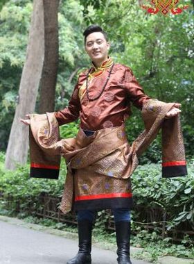 男士藏袍一套婚礼演出服装藏族传统藏服隆重场合平时藏装上衣有边
