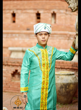 印度传统男装绿色长袍长衫含包头长袖年会小品舞台演出活动营销服