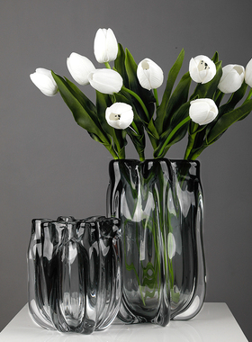 北欧现代简约大玻璃花瓶摆件餐桌电视柜客厅玄关轻奢琉璃插花花器