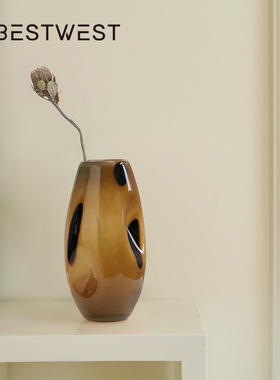 北欧中古斑点玻璃花瓶现代简约轻奢高档客厅家居软装水培花器摆件