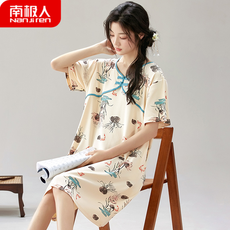 中国风夏天睡裙睡衣女夏季大码短袖可外穿2024新款家居服夏款纯棉