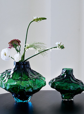 丹麦峡谷玻璃花瓶创意ins风客厅插花摆件高级感居家装饰山谷花器