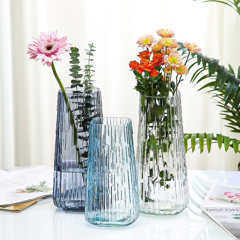轻奢ins风创意竖纹透明玻璃花瓶北欧水培插花居家装饰直销厂家
